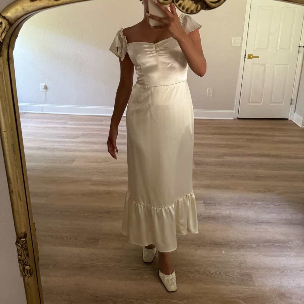 Reformation Sianna Silk Dress, Bridal, Ivory (Size 4)